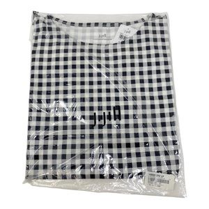 NWT J. Jill Luxe Supima Short Sleeve Tee Womens Large Petite Black White Checked